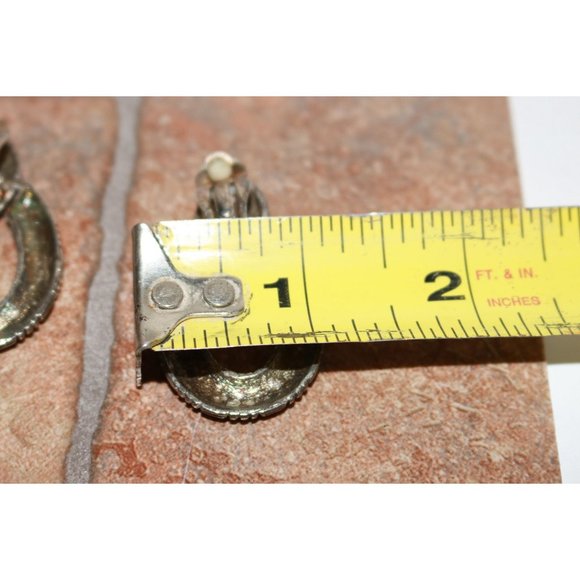 Textured Gunmetal Hoop Medallion Clip-on Earrings - Picture 4 of 6